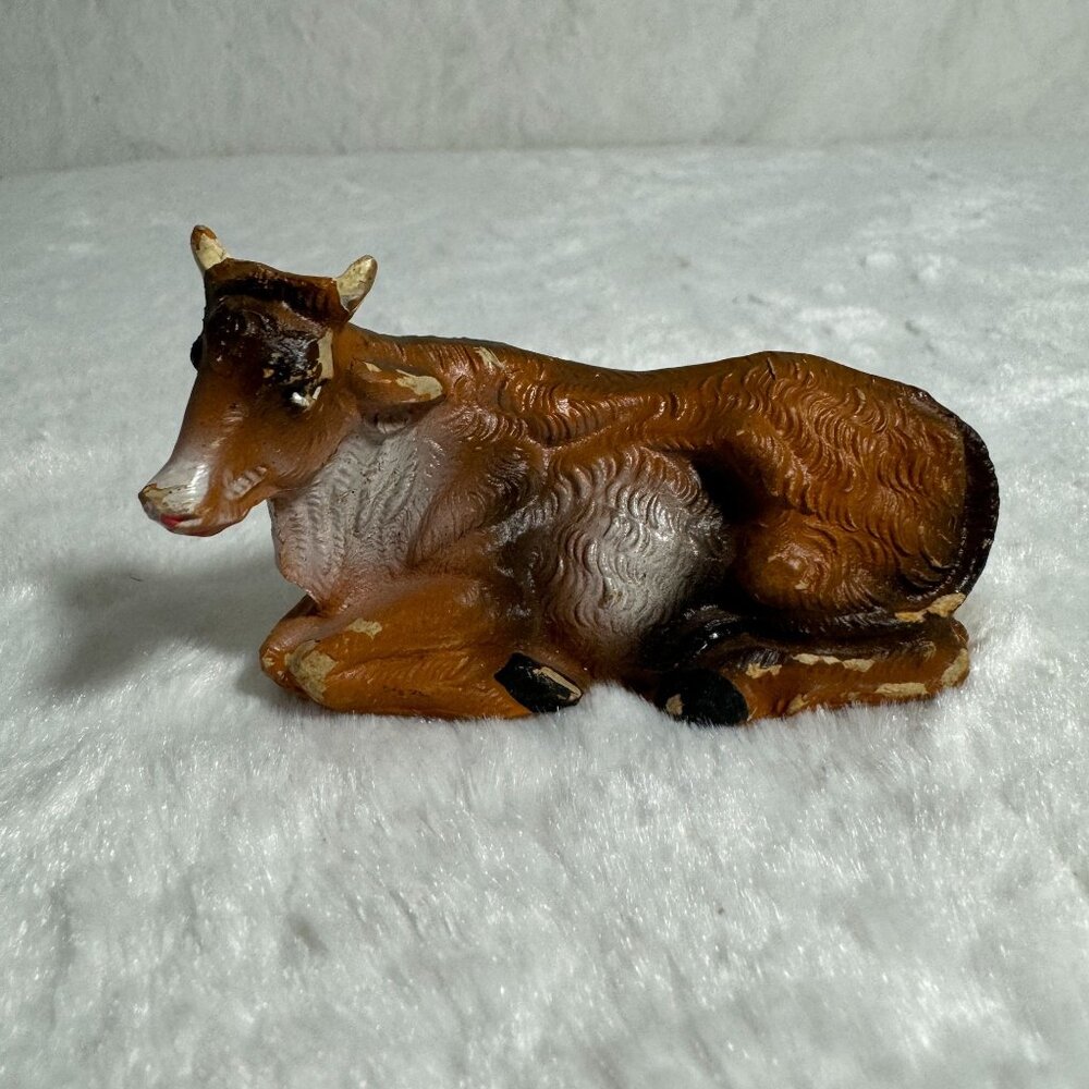 Vintage Nativity replacement Cow Ox Figurine Hand-Painted chalk-ware Italy